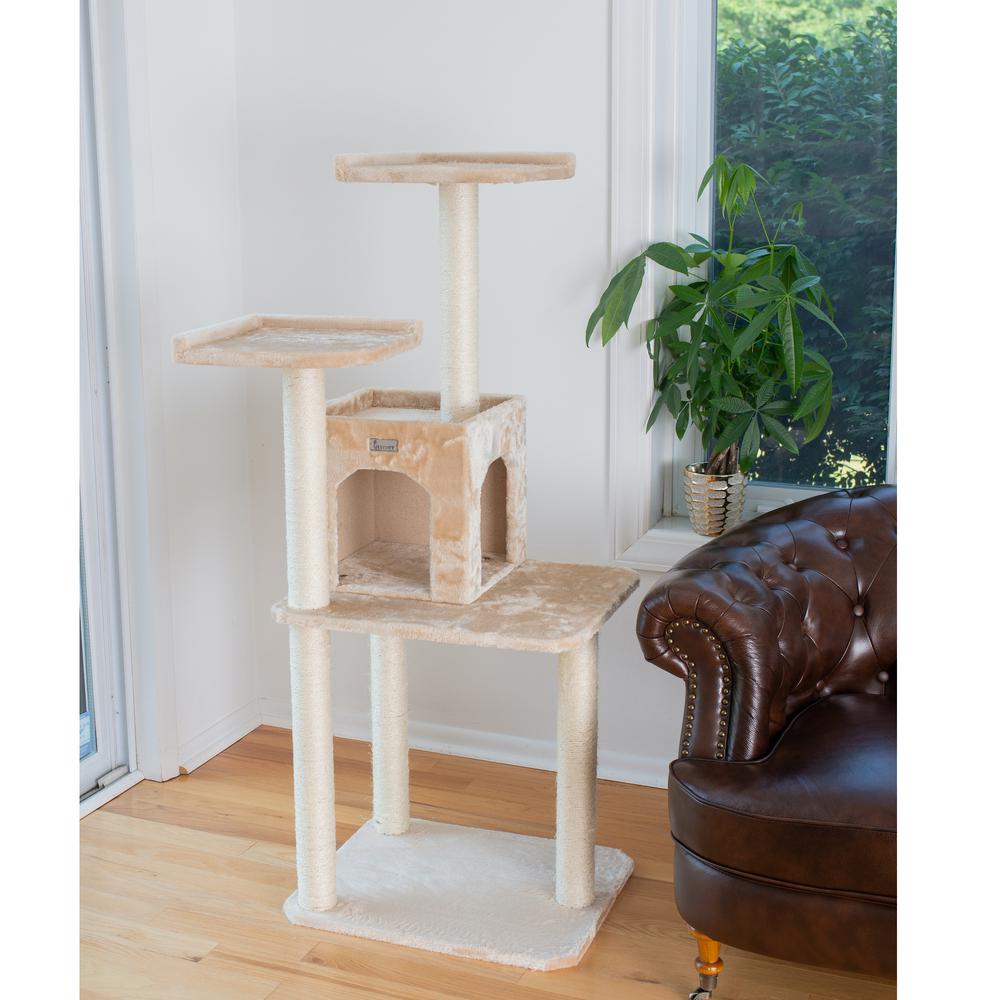 GleePet GP78571021 57-Inch Real Wood Cat Tree In Beige With Two-Door Condo. Picture 6