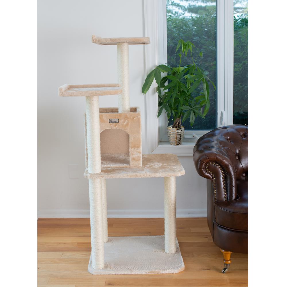 GleePet GP78571021 57-Inch Real Wood Cat Tree In Beige With Two-Door Condo. Picture 4