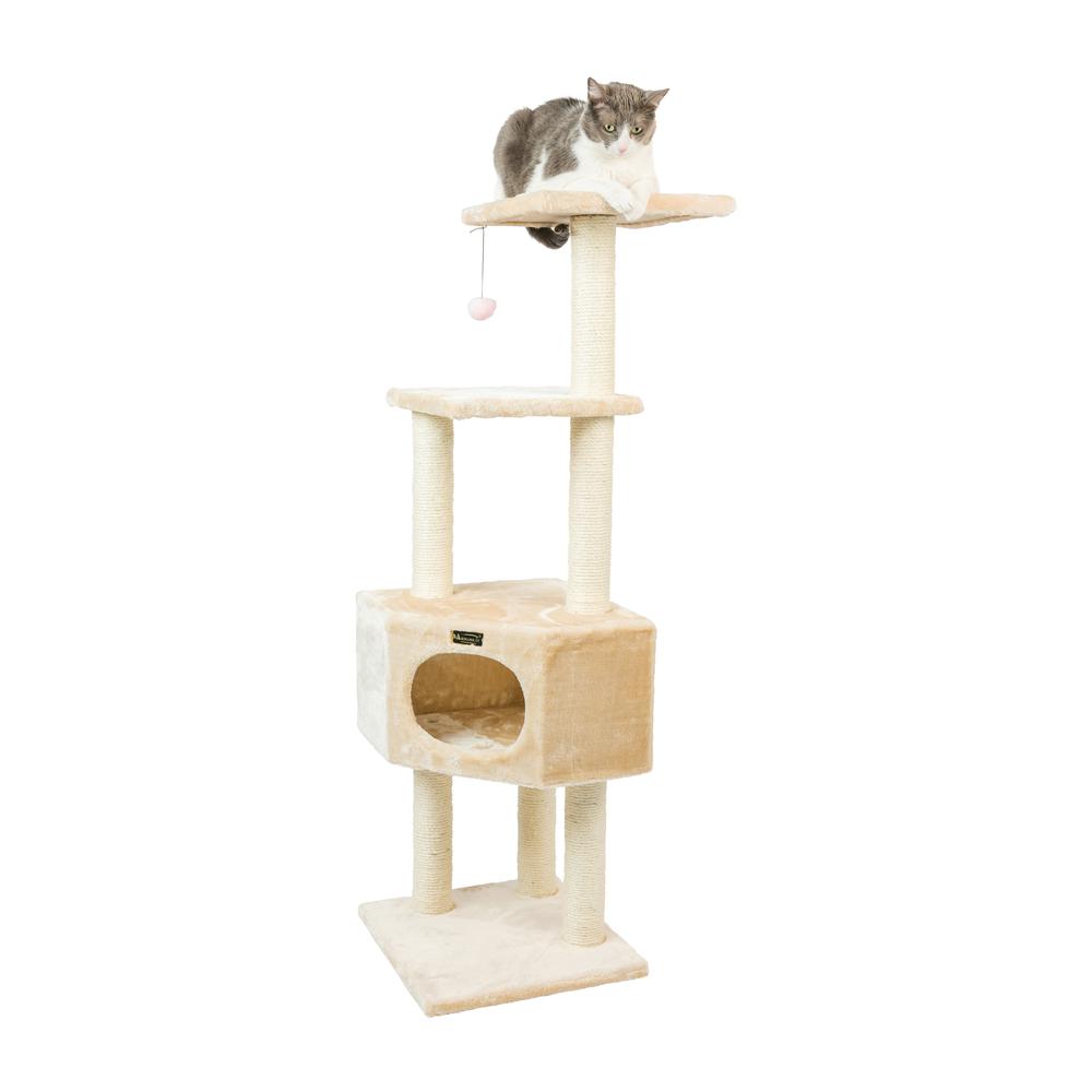 3 Tier Real Wood Cat Tree, Scratch Furniture, Beige. Picture 3