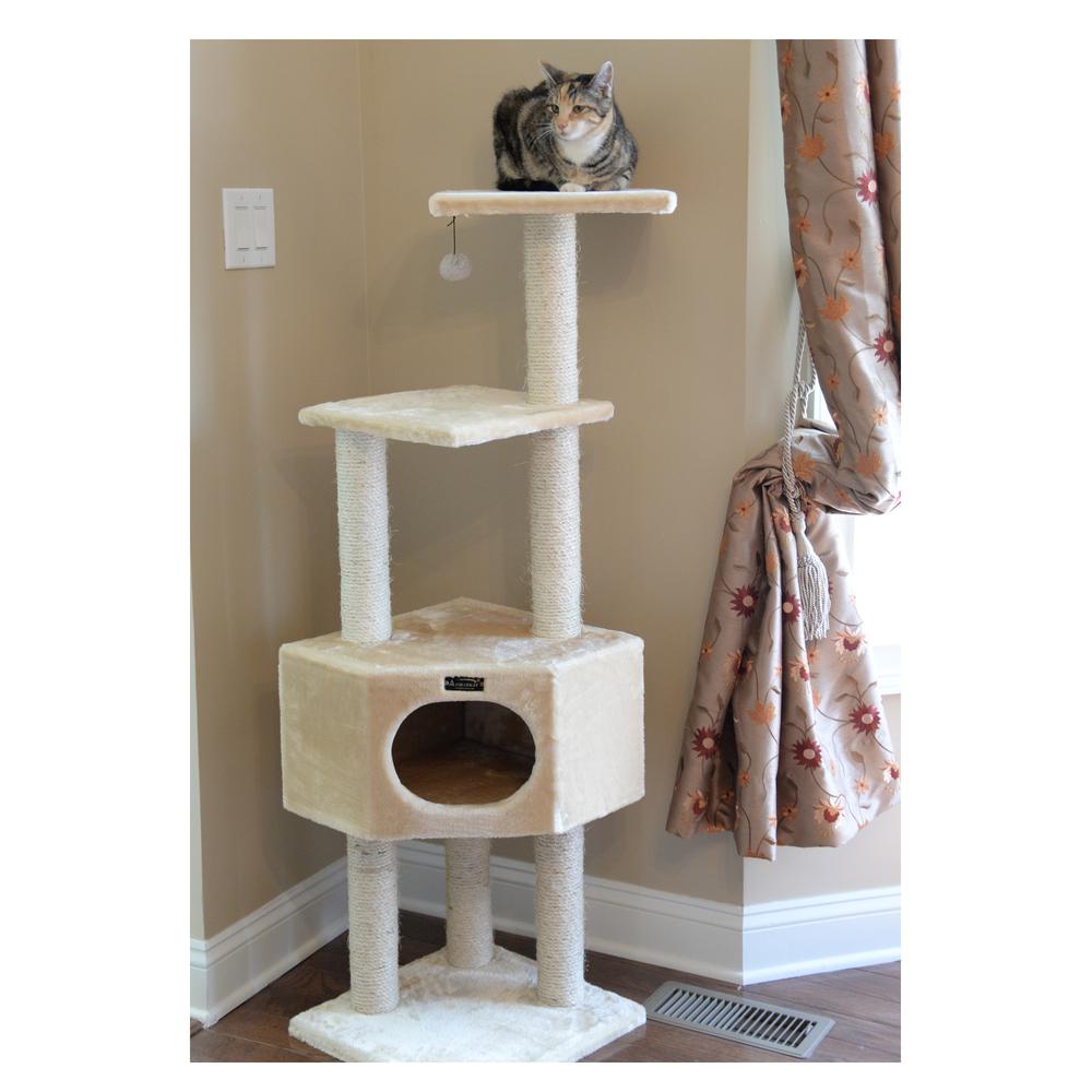 3 Tier Real Wood Cat Tree, Scratch Furniture, Beige. Picture 5