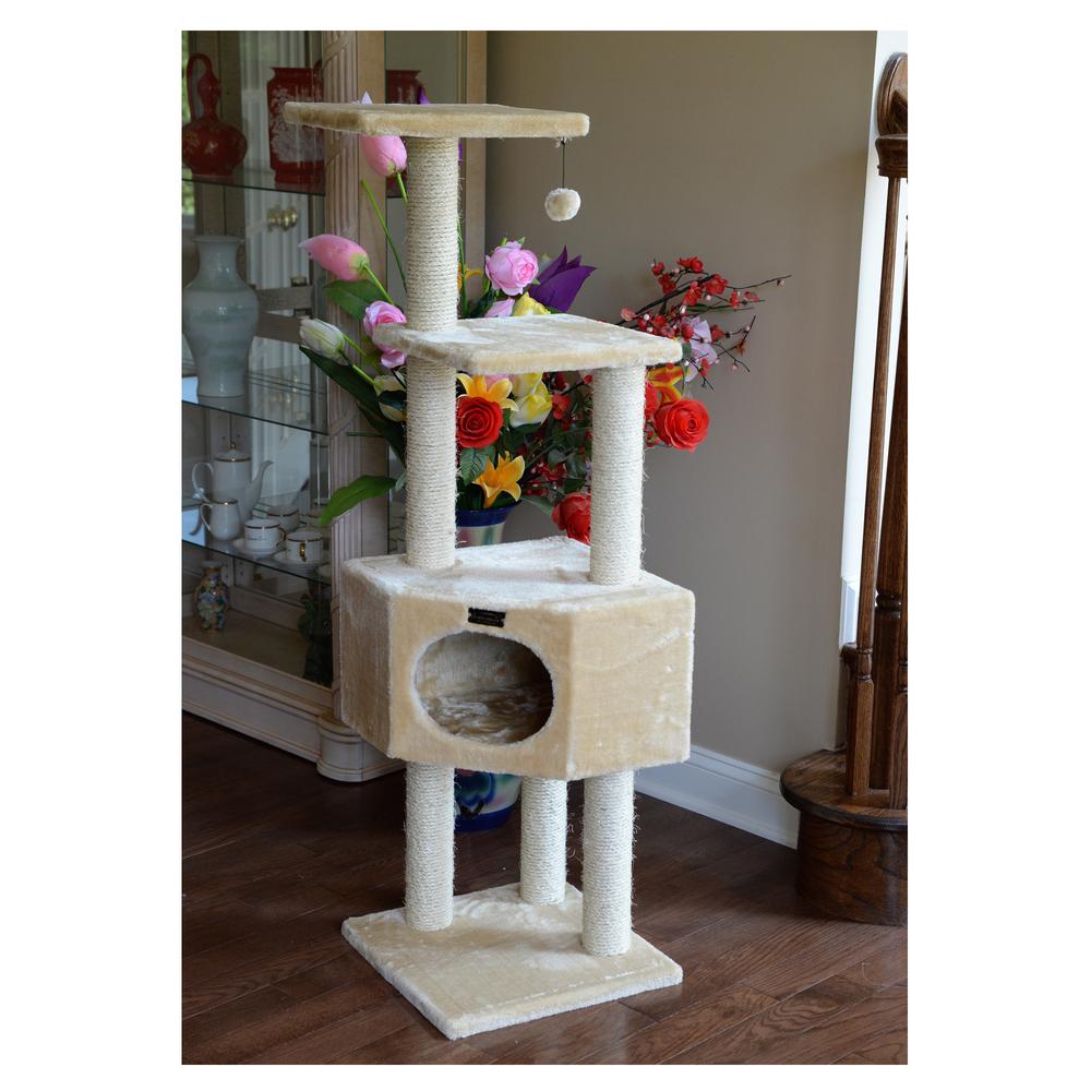 3 Tier Real Wood Cat Tree, Scratch Furniture, Beige. Picture 6