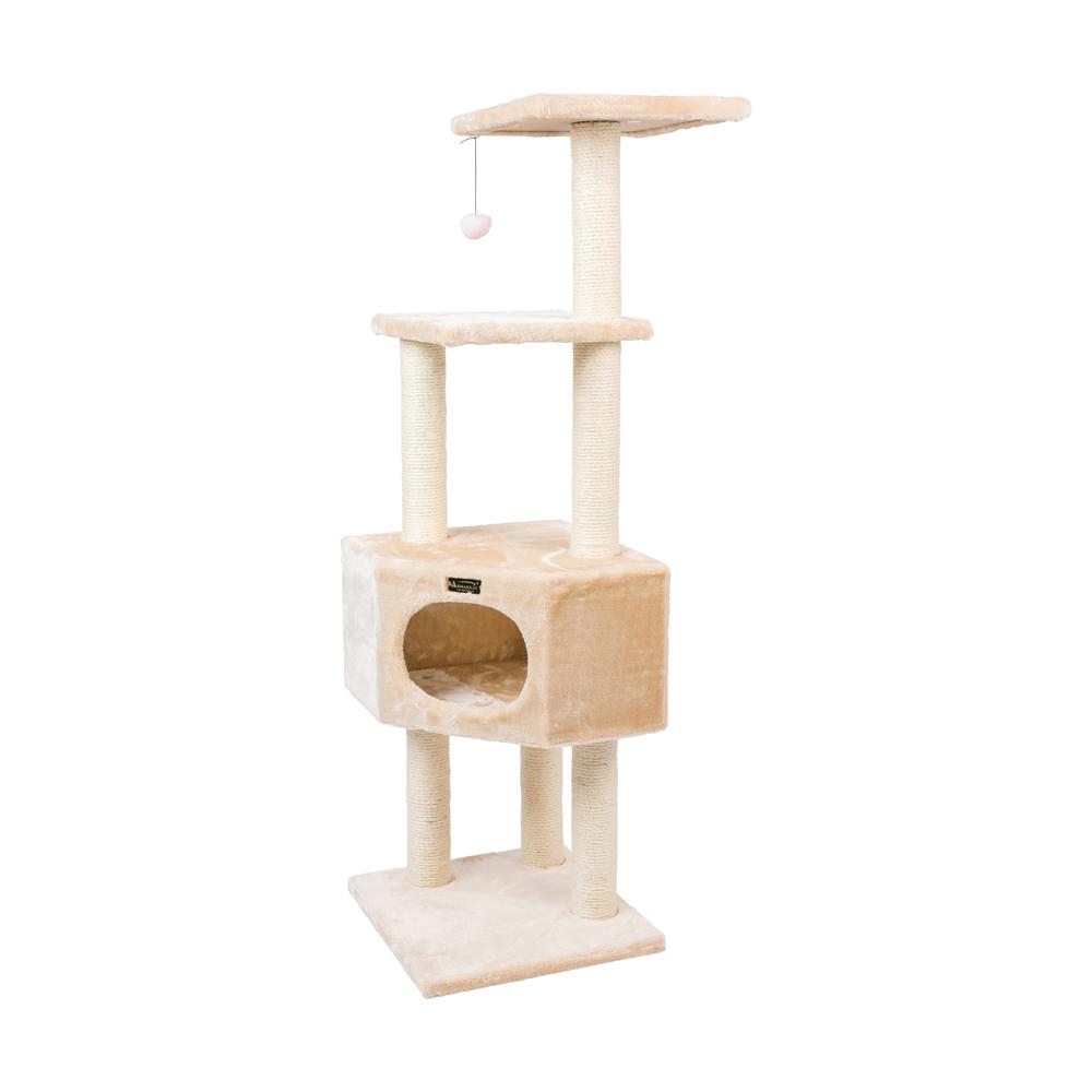 3 Tier Real Wood Cat Tree, Scratch Furniture, Beige. Picture 8