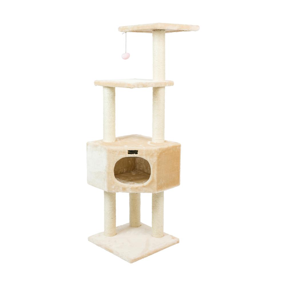 3 Tier Real Wood Cat Tree, Scratch Furniture, Beige. Picture 9