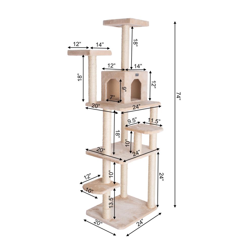 74-Inch Real Wood Cat Tree With Seven Levels, Beige. Picture 8