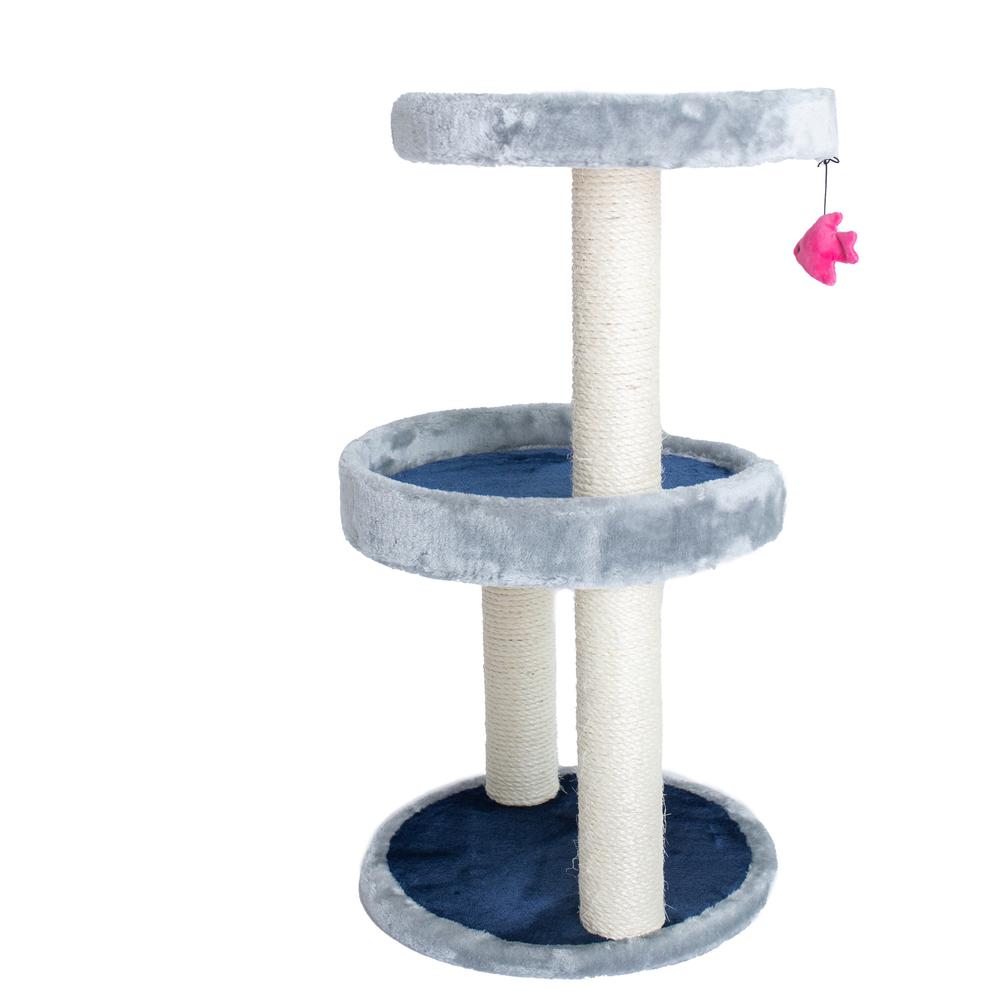 Three-Level Real Wood Compact Scratcher, Gray W Plush Perch. Picture 9
