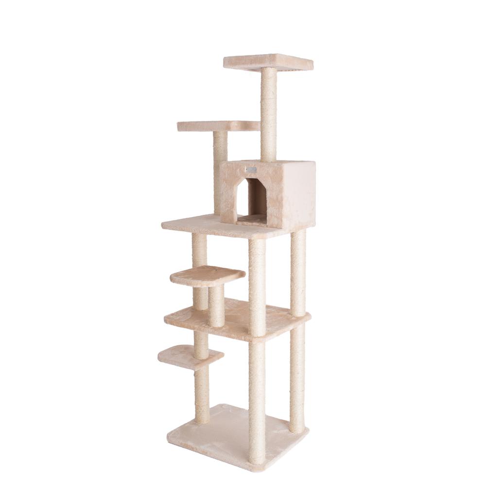 74-Inch Real Wood Cat Tree With Seven Levels, Beige. Picture 2