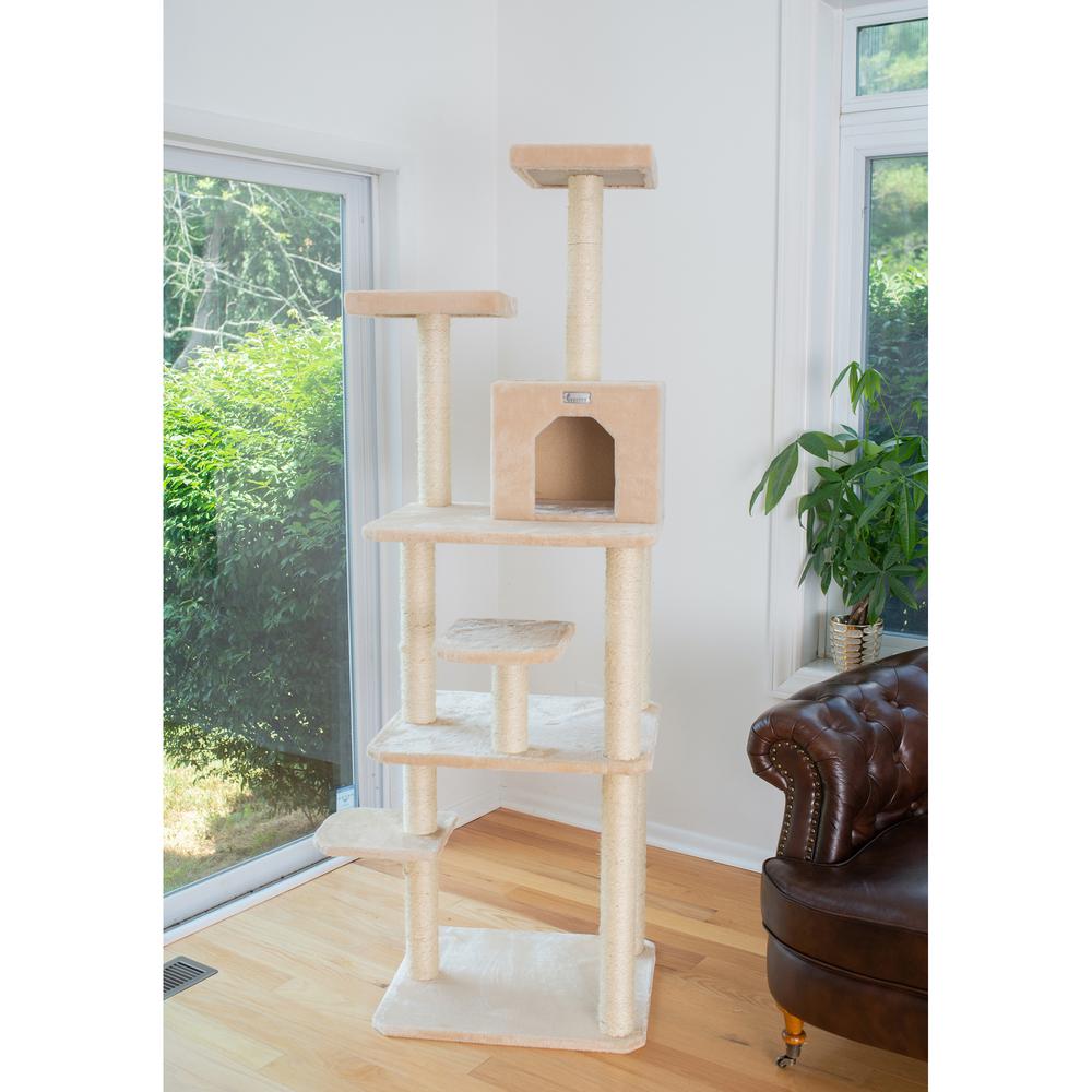 74-Inch Real Wood Cat Tree With Seven Levels, Beige. Picture 4