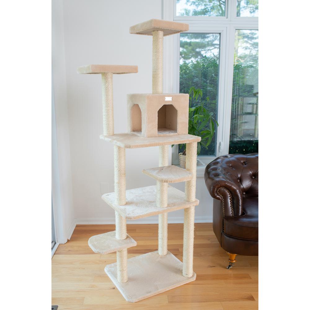 74-Inch Real Wood Cat Tree With Seven Levels, Beige. Picture 5