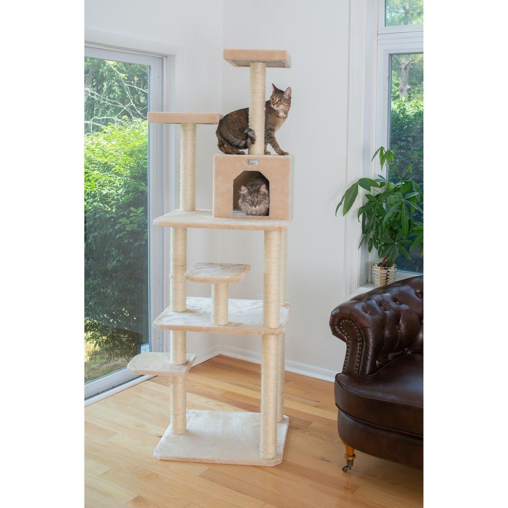 74-Inch Real Wood Cat Tree With Seven Levels, Beige. Picture 6
