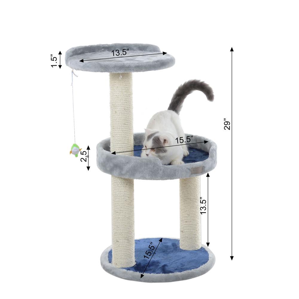 Three-Level Real Wood Compact Scratcher, Gray W Plush Perch. Picture 3