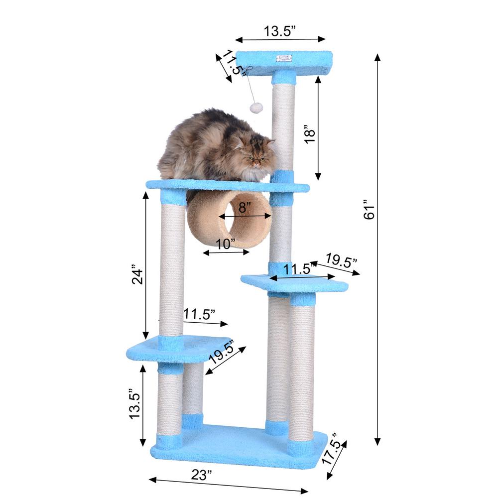 Real Wood Cat Climber, Cat Junggle Tree With Platforms,Skyblue. Picture 9