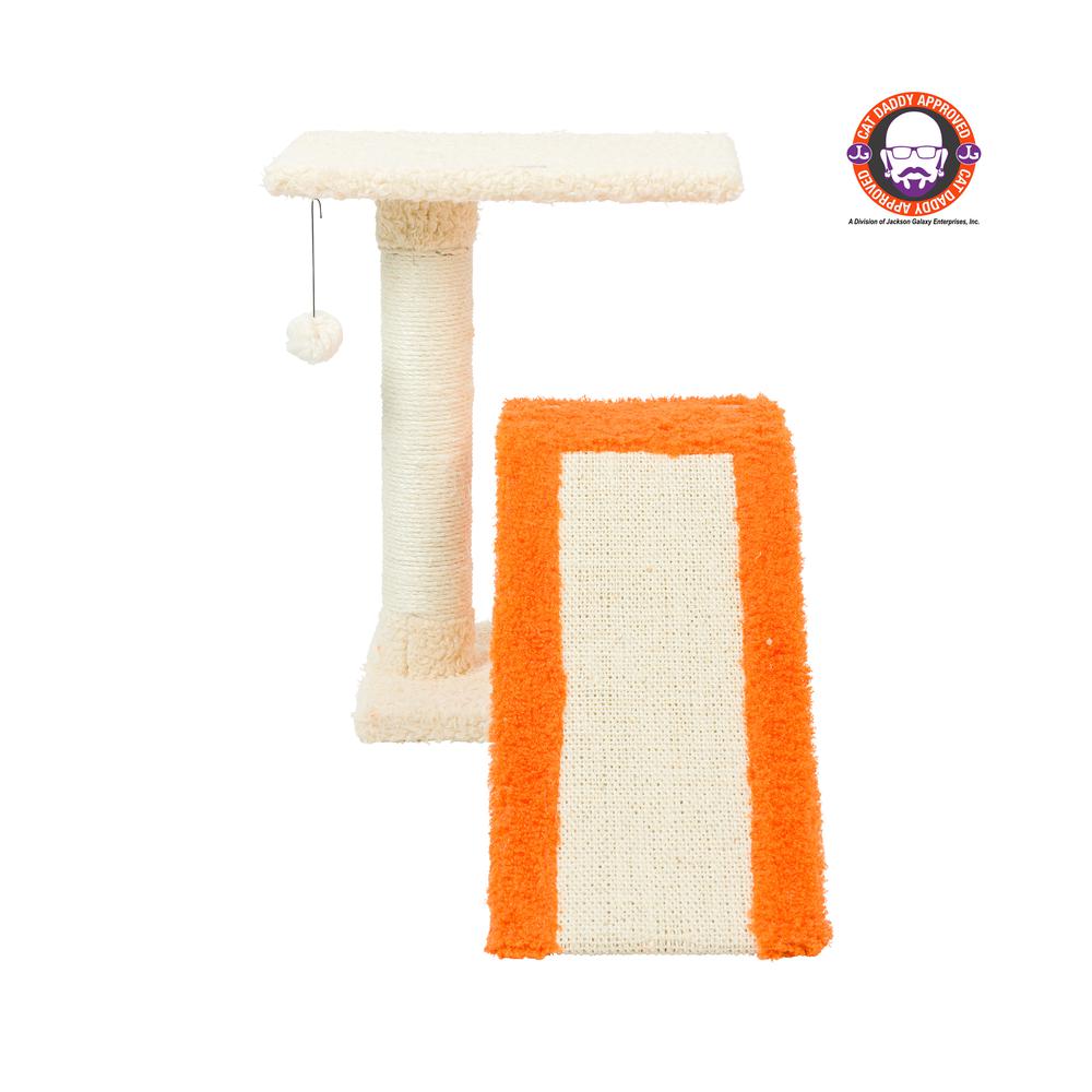 Two-Level Platform Real Wood Scratcher W Sisal Carpet Ramp. Picture 1