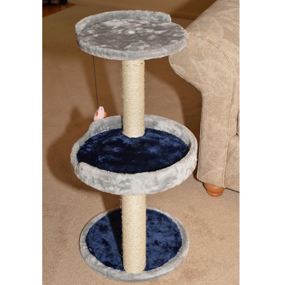Three-Level Real Wood Compact Scratcher, Gray W Plush Perch. Picture 8