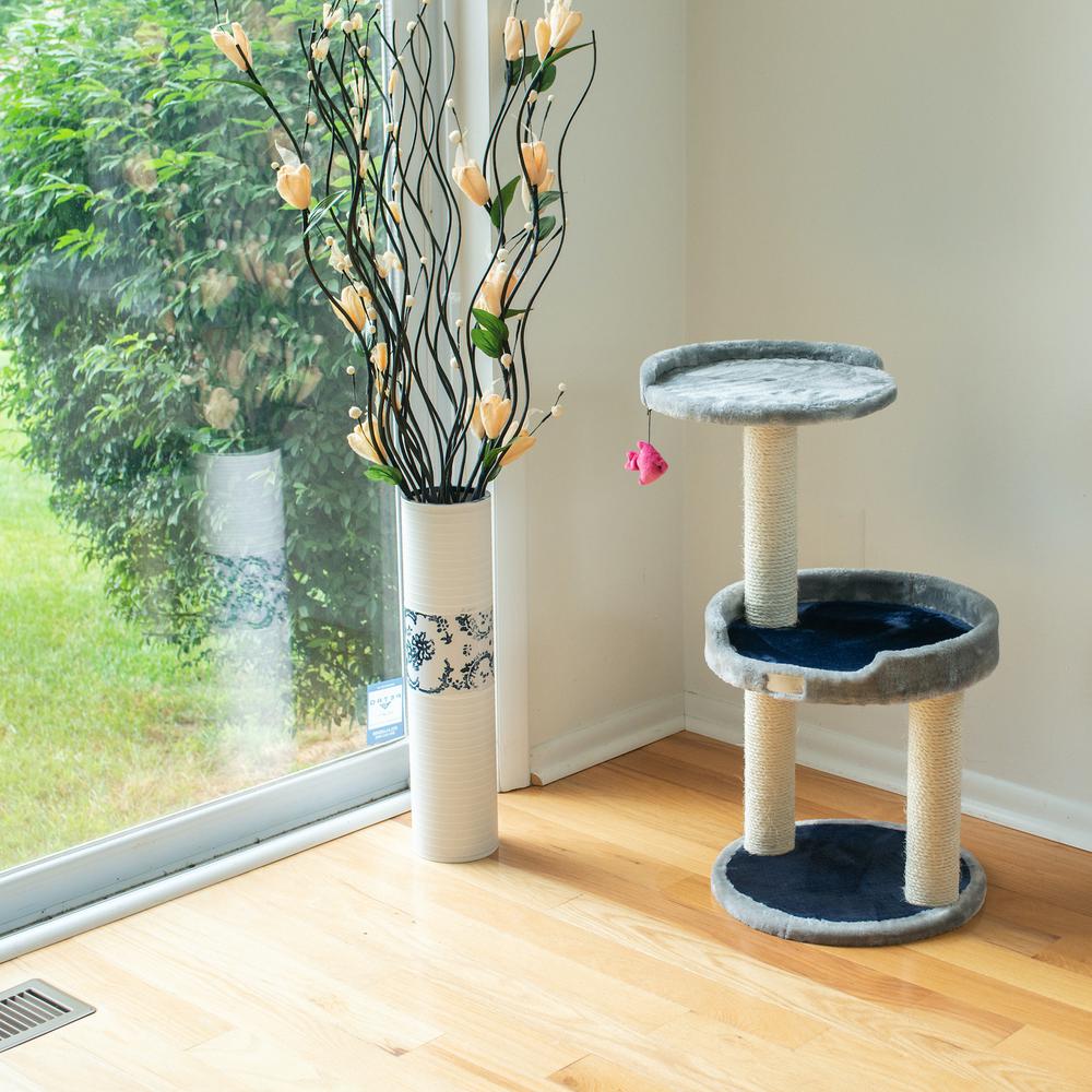 Three-Level Real Wood Compact Scratcher, Gray W Plush Perch. Picture 4