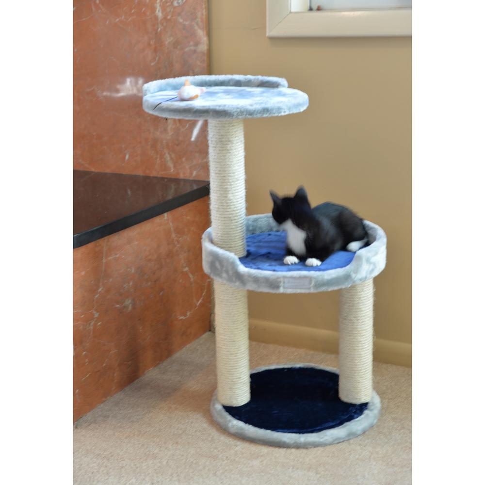 Three-Level Real Wood Compact Scratcher, Gray W Plush Perch. Picture 6