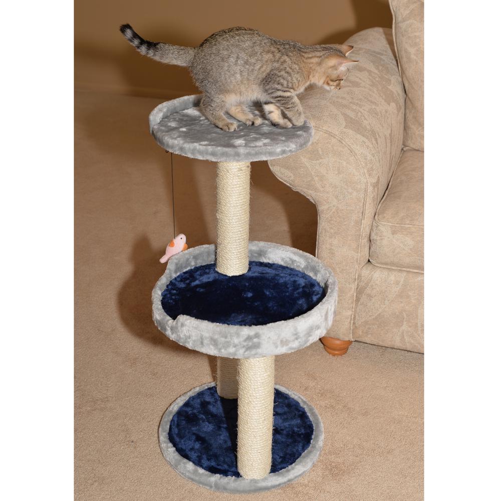 Three-Level Real Wood Compact Scratcher, Gray W Plush Perch. Picture 7