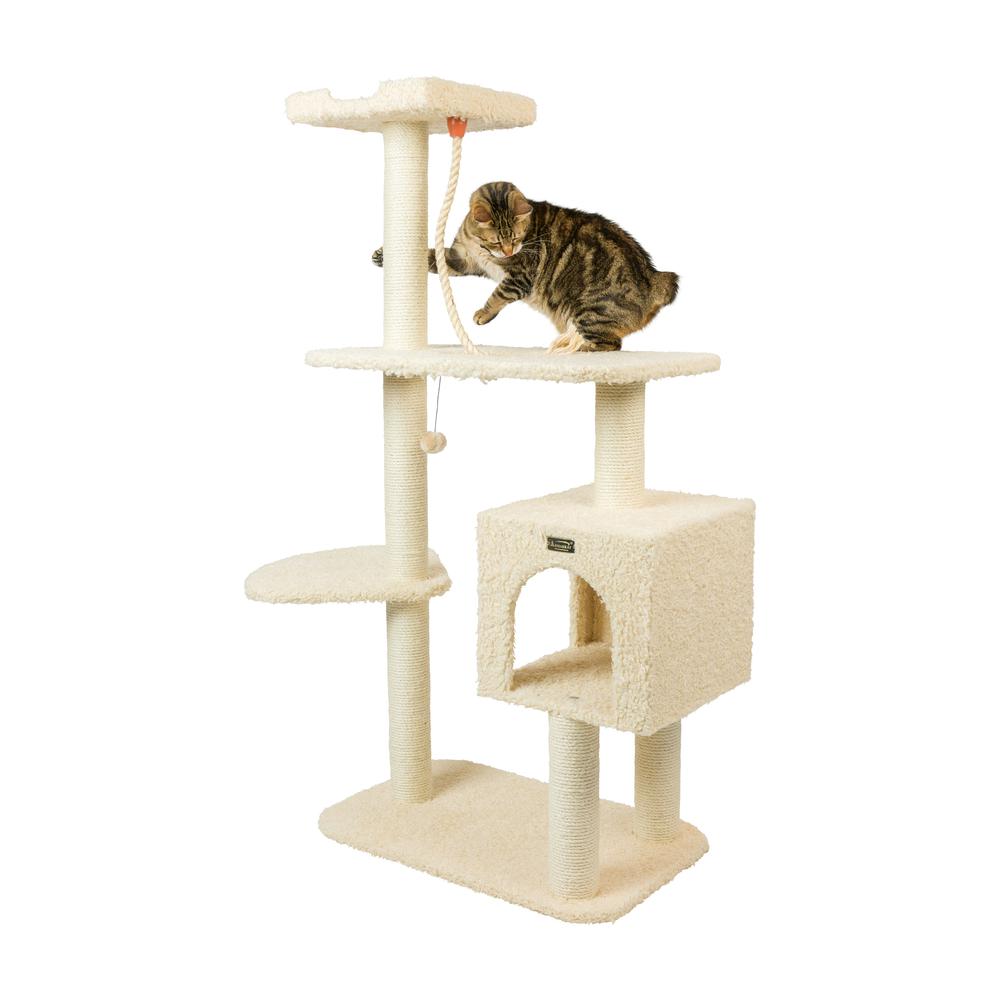 Faux Fur Covered Real Wood Cat Scratch Furniture 57" Beige. Picture 1