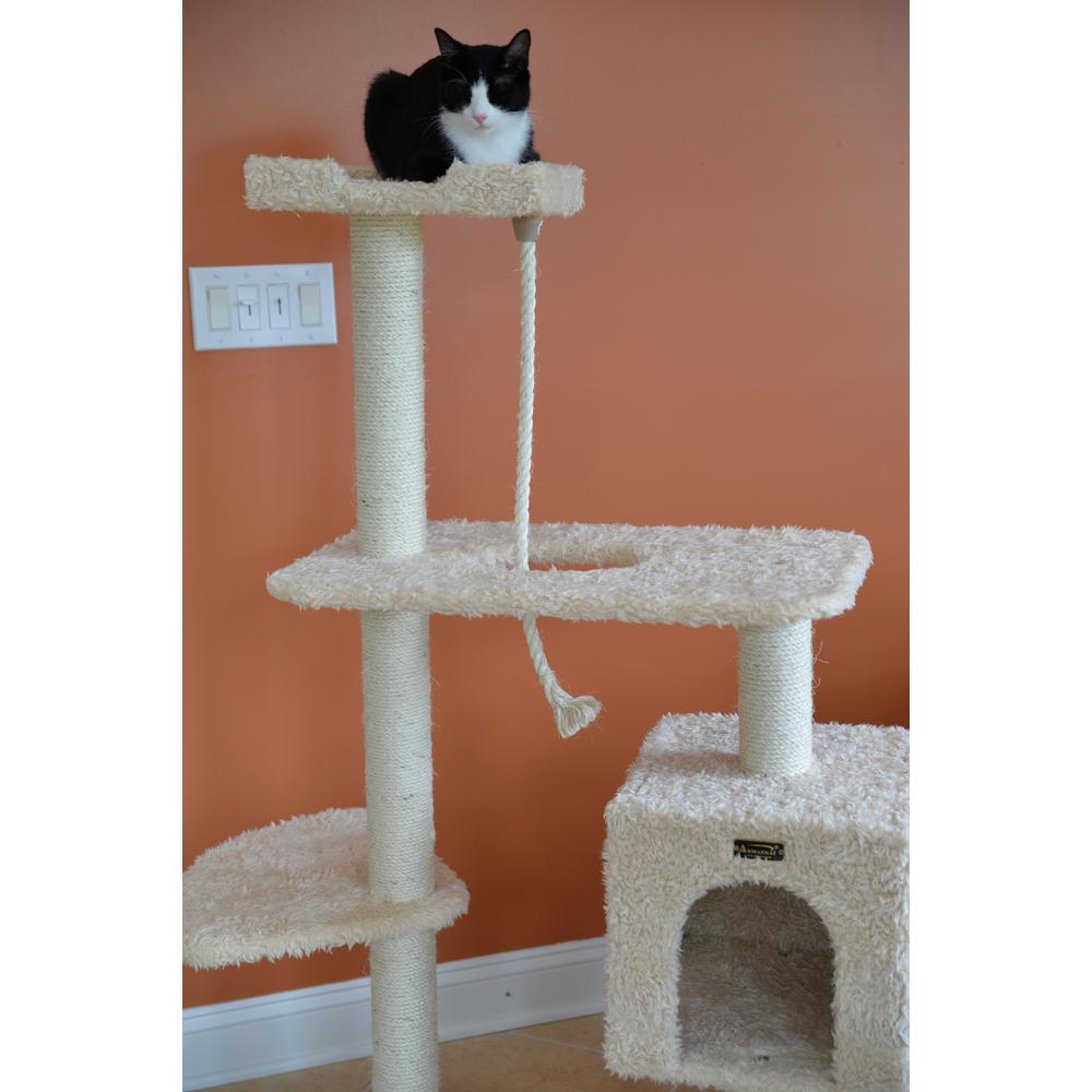 Faux Fur Covered Real Wood Cat Scratch Furniture 57" Beige. Picture 4