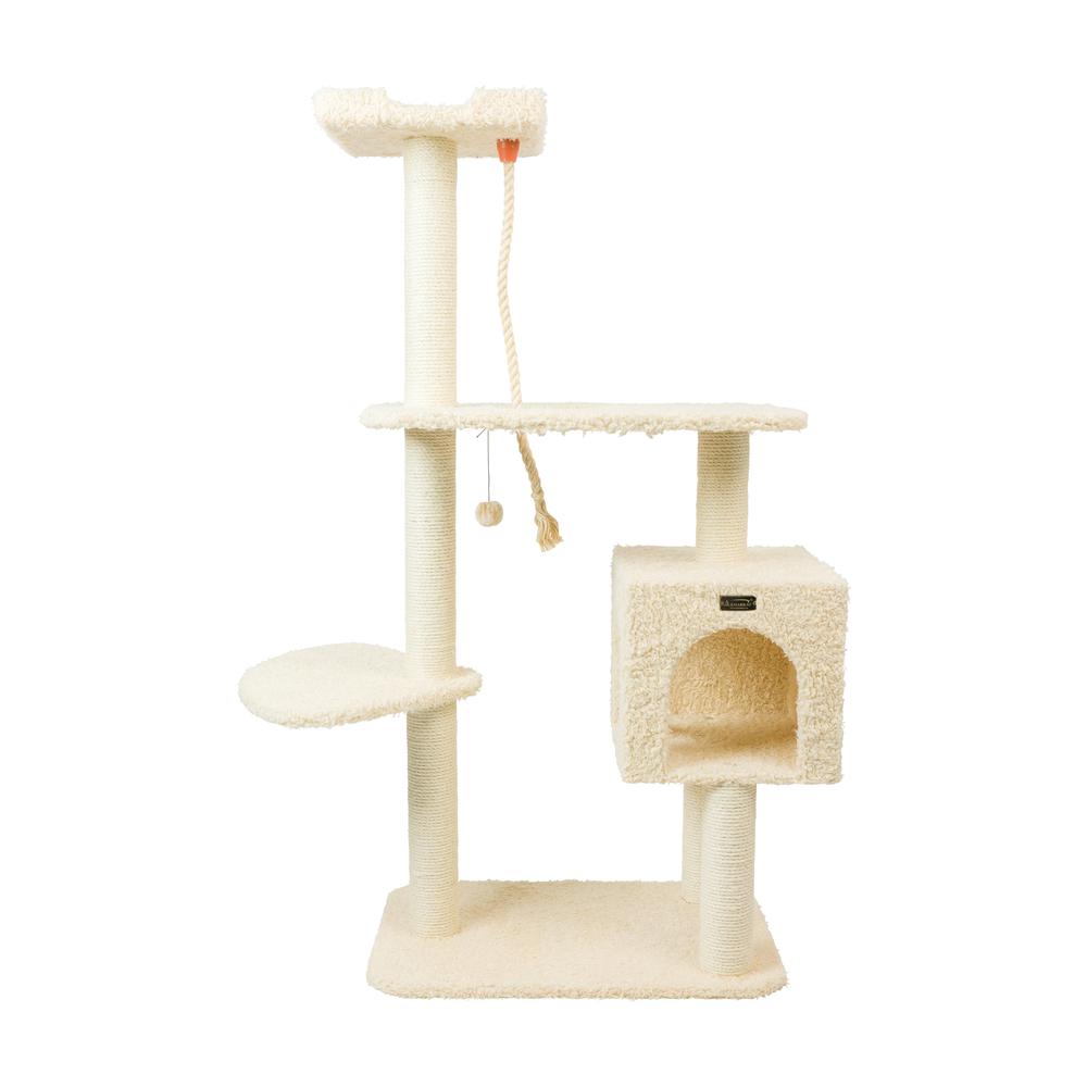 Faux Fur Covered Real Wood Cat Scratch Furniture 57" Beige. Picture 6