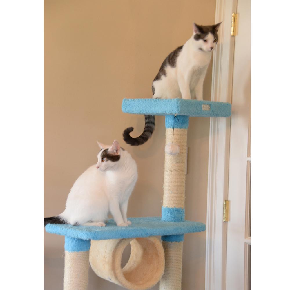 Real Wood Cat Climber, Cat Junggle Tree With Platforms,Skyblue. Picture 8