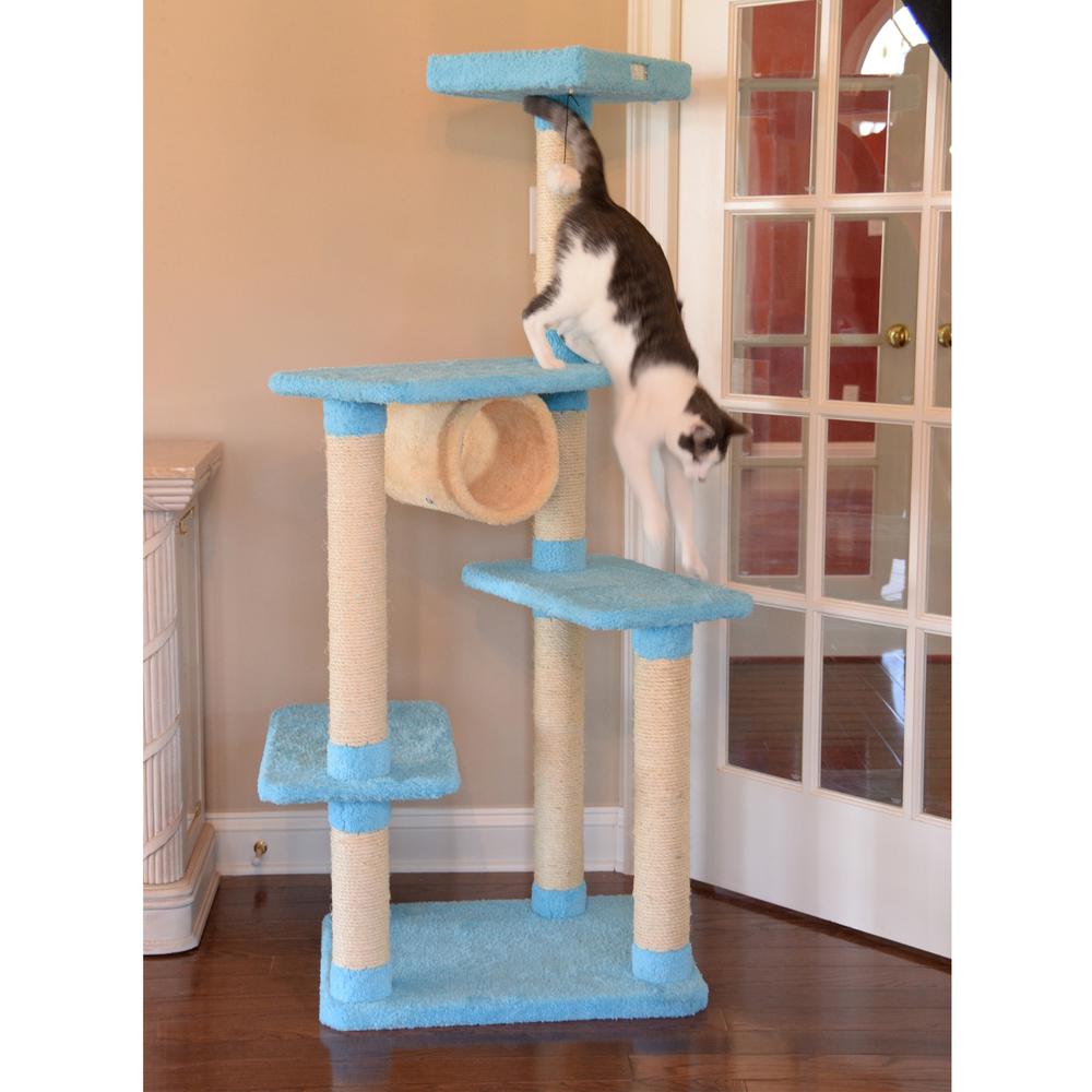Real Wood Cat Climber, Cat Junggle Tree With Platforms,Skyblue. Picture 6