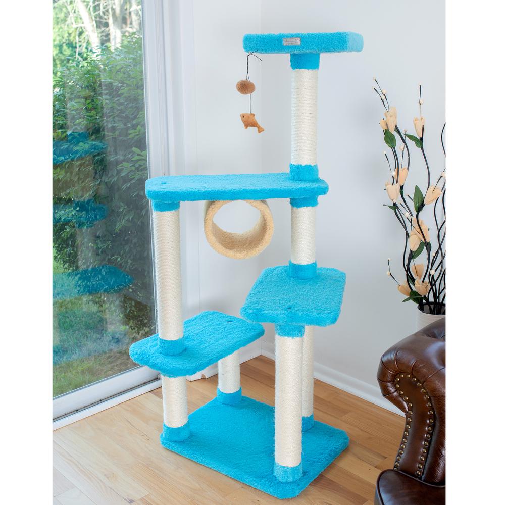 Real Wood Cat Climber, Cat Junggle Tree With Platforms,Skyblue. Picture 7