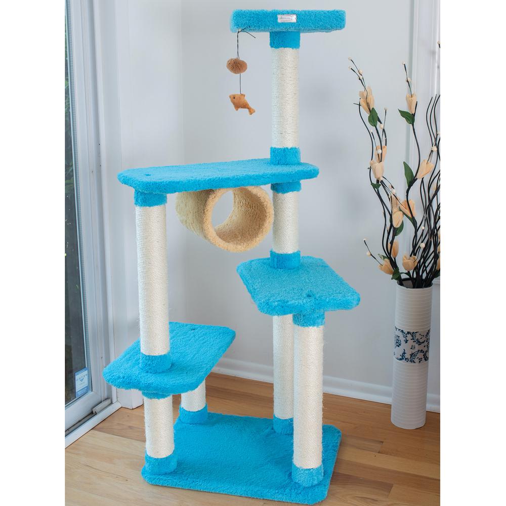 Real Wood Cat Climber, Cat Junggle Tree With Platforms,Skyblue. Picture 2