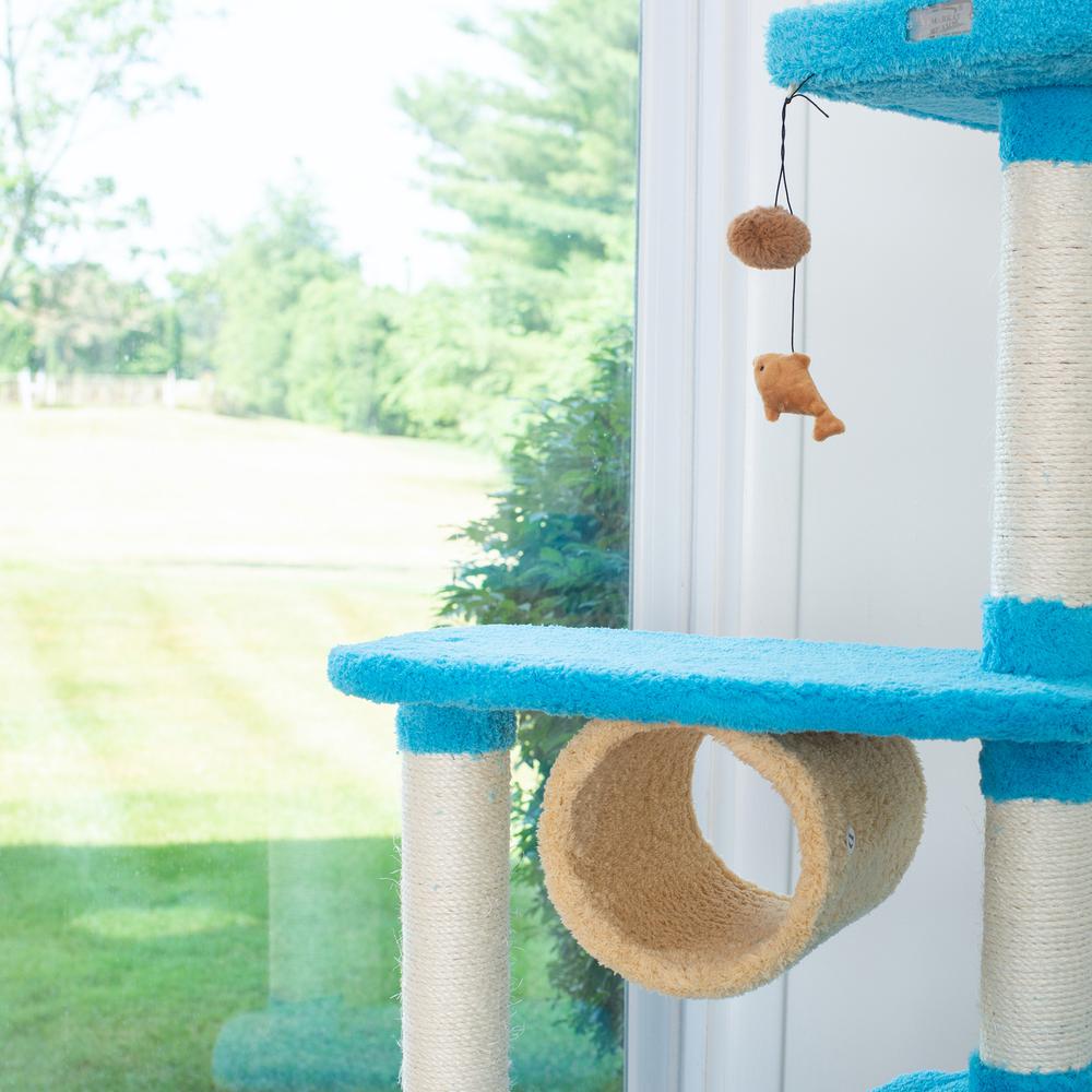 Real Wood Cat Climber, Cat Junggle Tree With Platforms,Skyblue. Picture 5