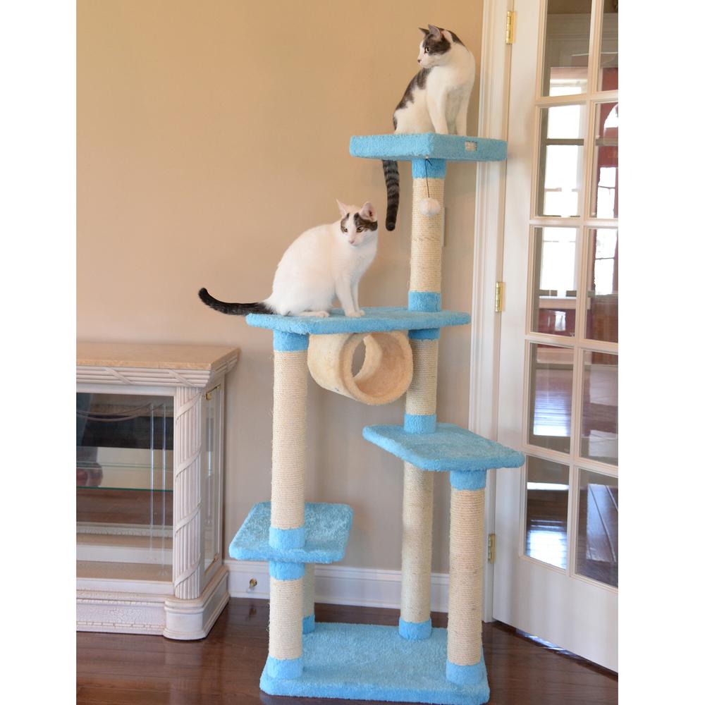 Real Wood Cat Climber, Cat Junggle Tree With Platforms,Skyblue. Picture 4