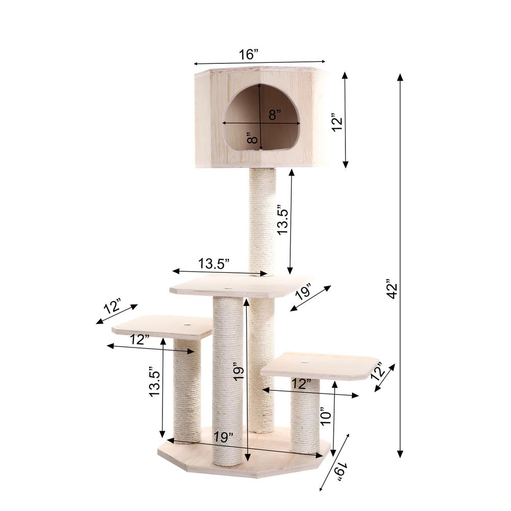 Armarkat Real Wood Premium Model S4203 Scots Pine, Solid Wood Cat Tree, 46" Tall. Picture 10