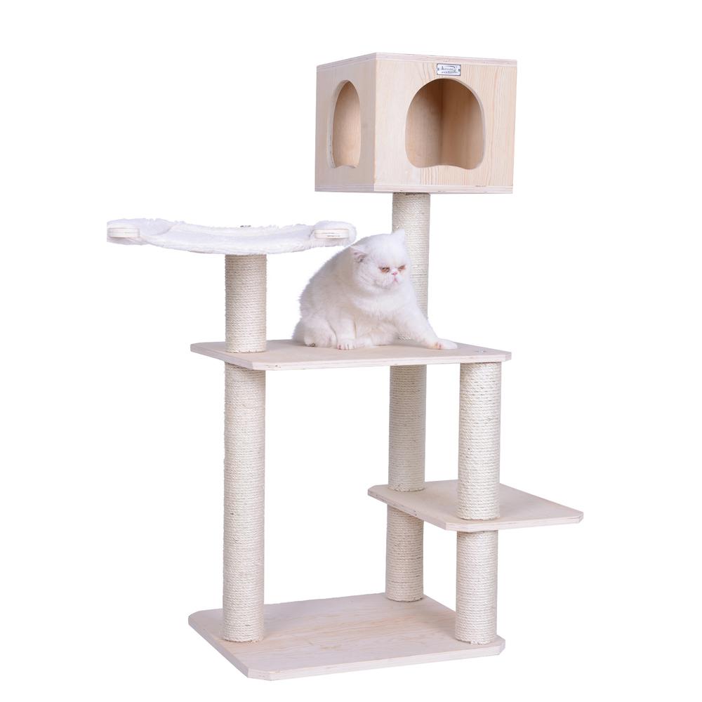 Real Wood Premium Scots Pine, Solid Wood Cat Tree, 50" Tall. Picture 9