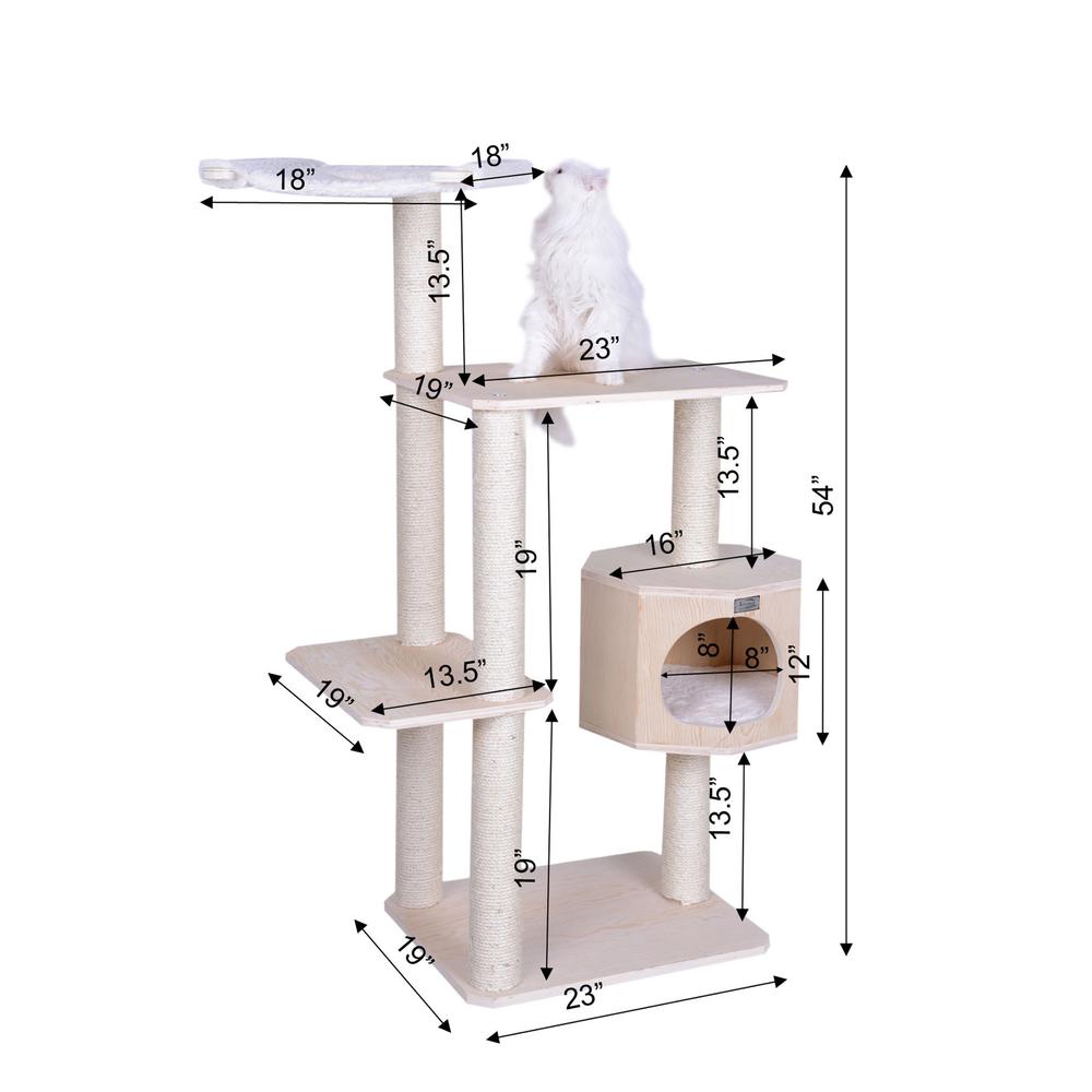 Real Wood Premium Scots Pine 54-Inch Cat Tree With Three Levels, Perch, Condo. Picture 9