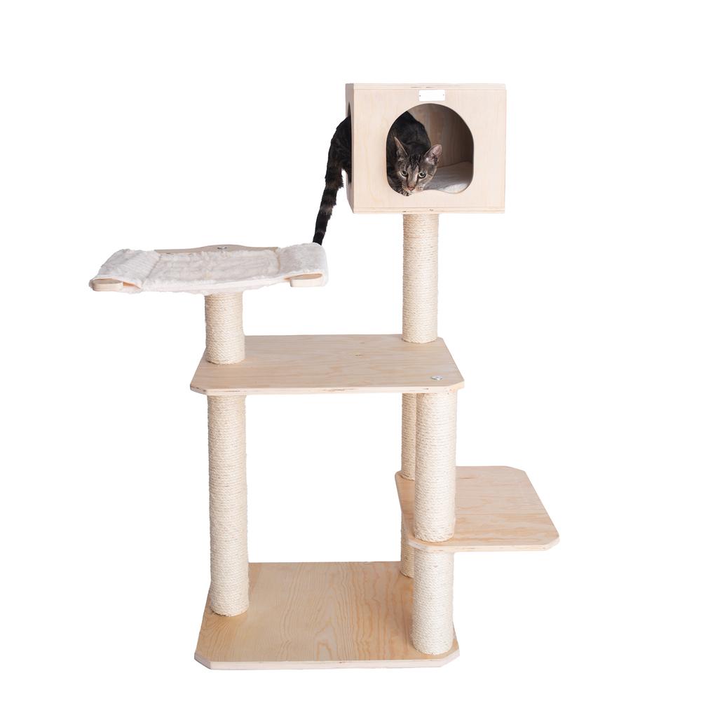 Real Wood Premium Scots Pine, Solid Wood Cat Tree, 50" Tall. Picture 1