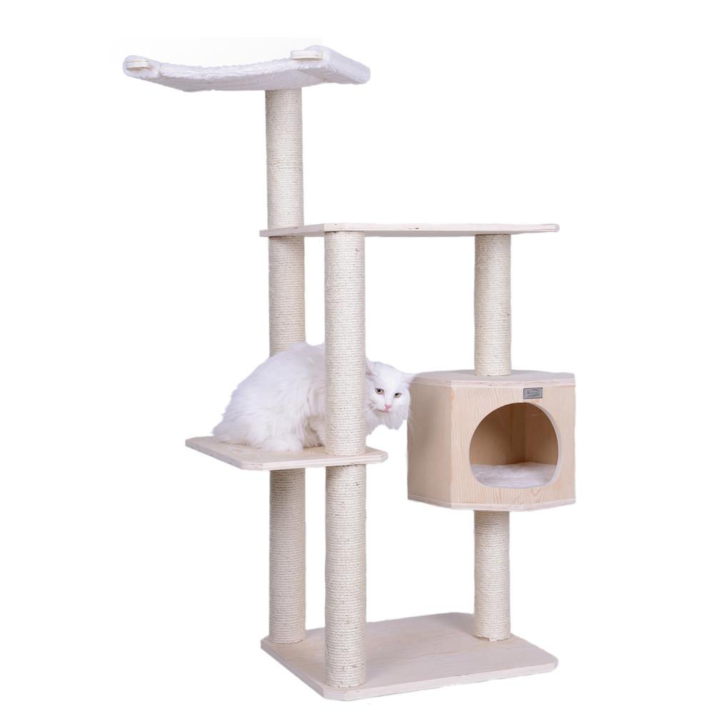Real Wood Premium Scots Pine 54-Inch Cat Tree With Three Levels, Perch, Condo. Picture 1
