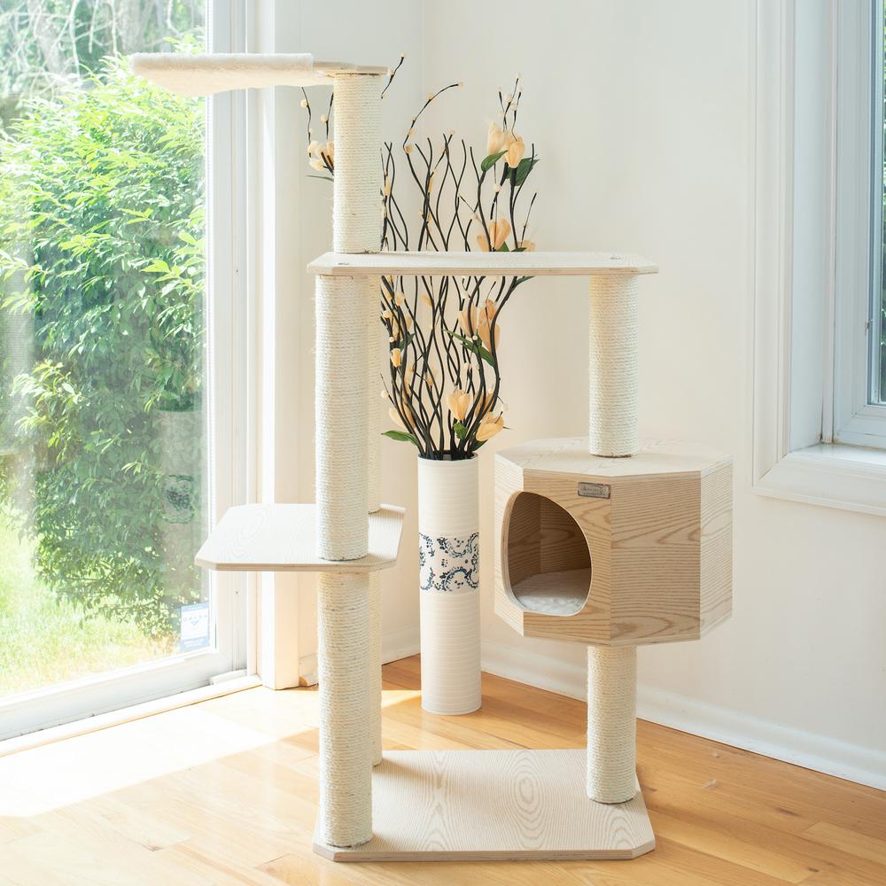 Real Wood Premium Scots Pine 54-Inch Cat Tree With Three Levels, Perch, Condo. Picture 3