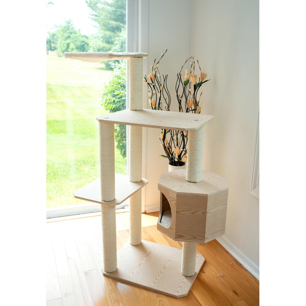 Real Wood Premium Scots Pine 54-Inch Cat Tree With Three Levels, Perch, Condo. Picture 4