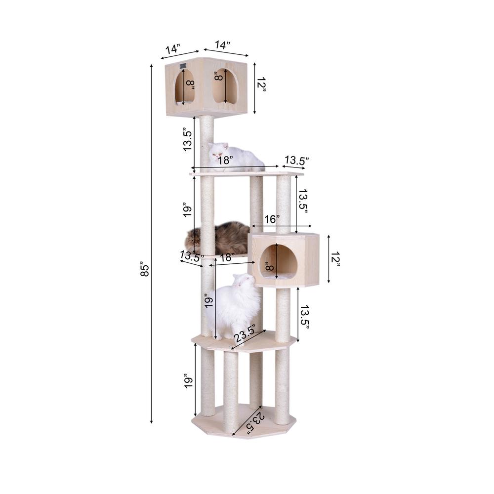 Armarkat Real Wood Premium Scots Pine 85-Inch Cat Tree with Five Levels, Two Condos. Picture 7