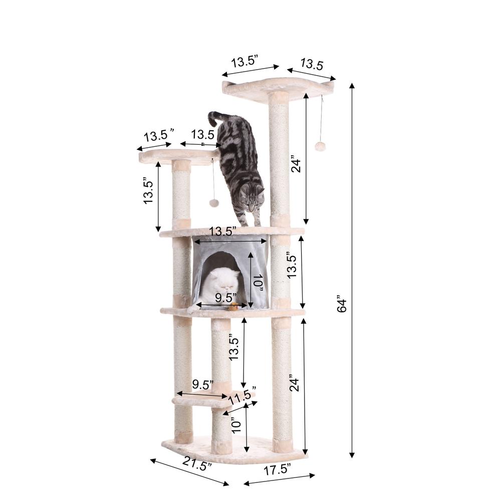 Armarkat 64" Real Wood Cat Tree With Sractch Sisal Post, Soft-side Playhouse,  A6401, Almond. Picture 7
