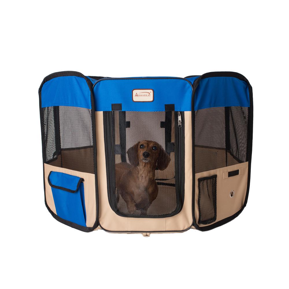 Portable Pet Playpen In Combo in Blue & Beige. Picture 2