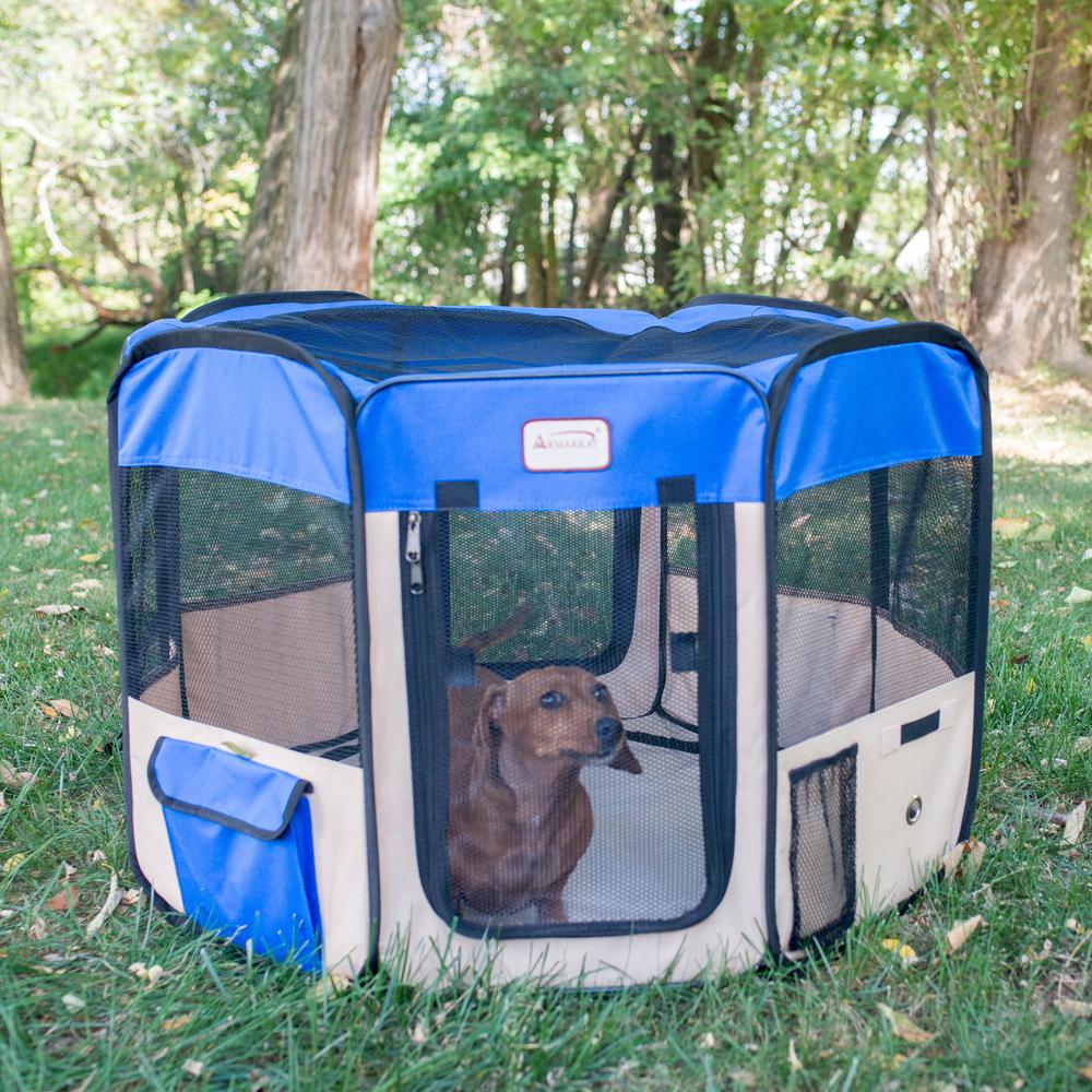 Portable Pet Playpen In Combo in Blue & Beige. Picture 3
