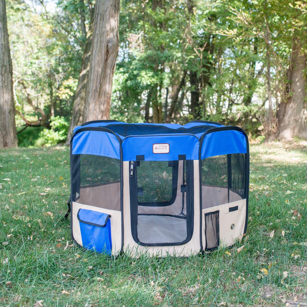 Portable Pet Playpen In Combo in Blue & Beige. Picture 4
