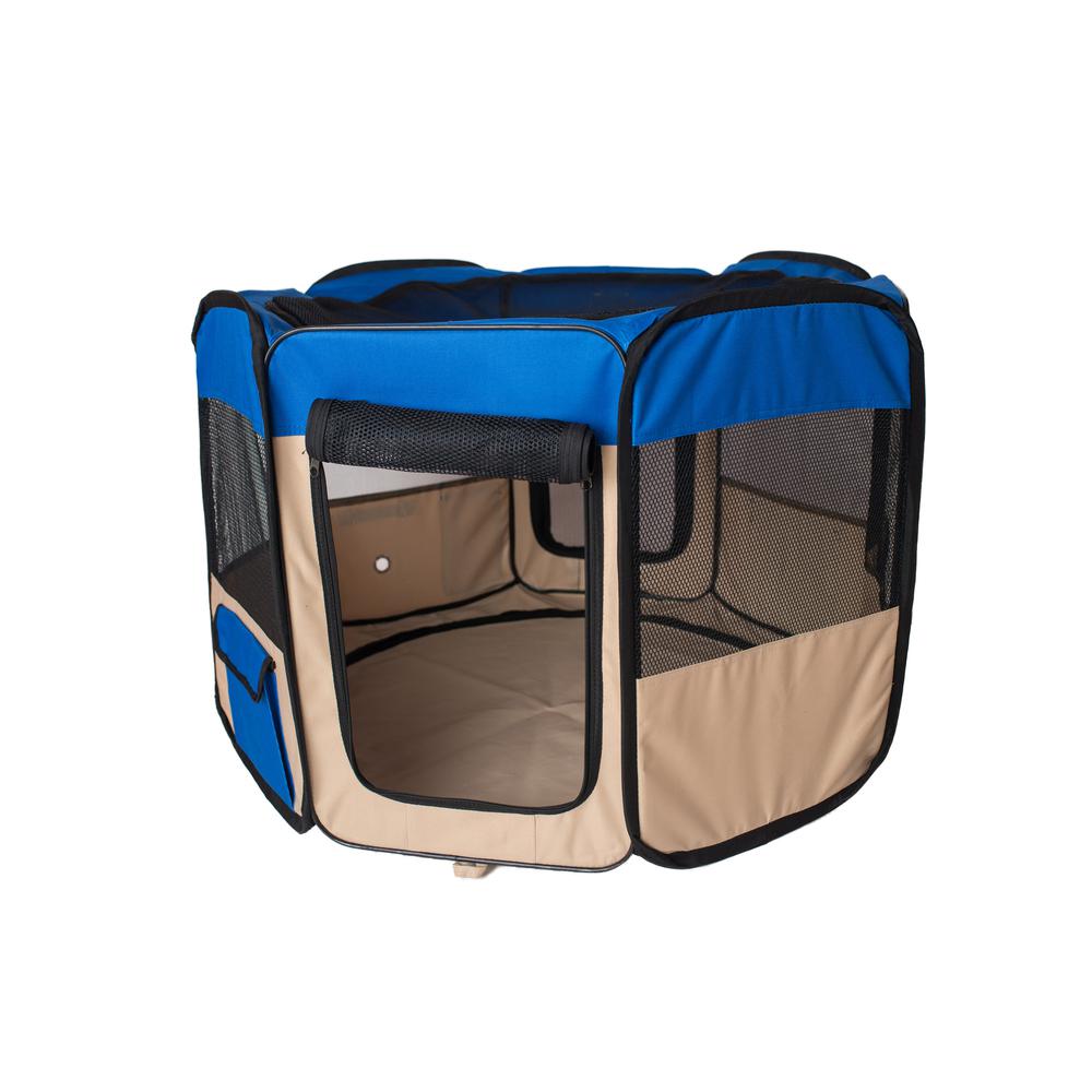 Portable Pet Playpen In Combo in Blue & Beige. Picture 5
