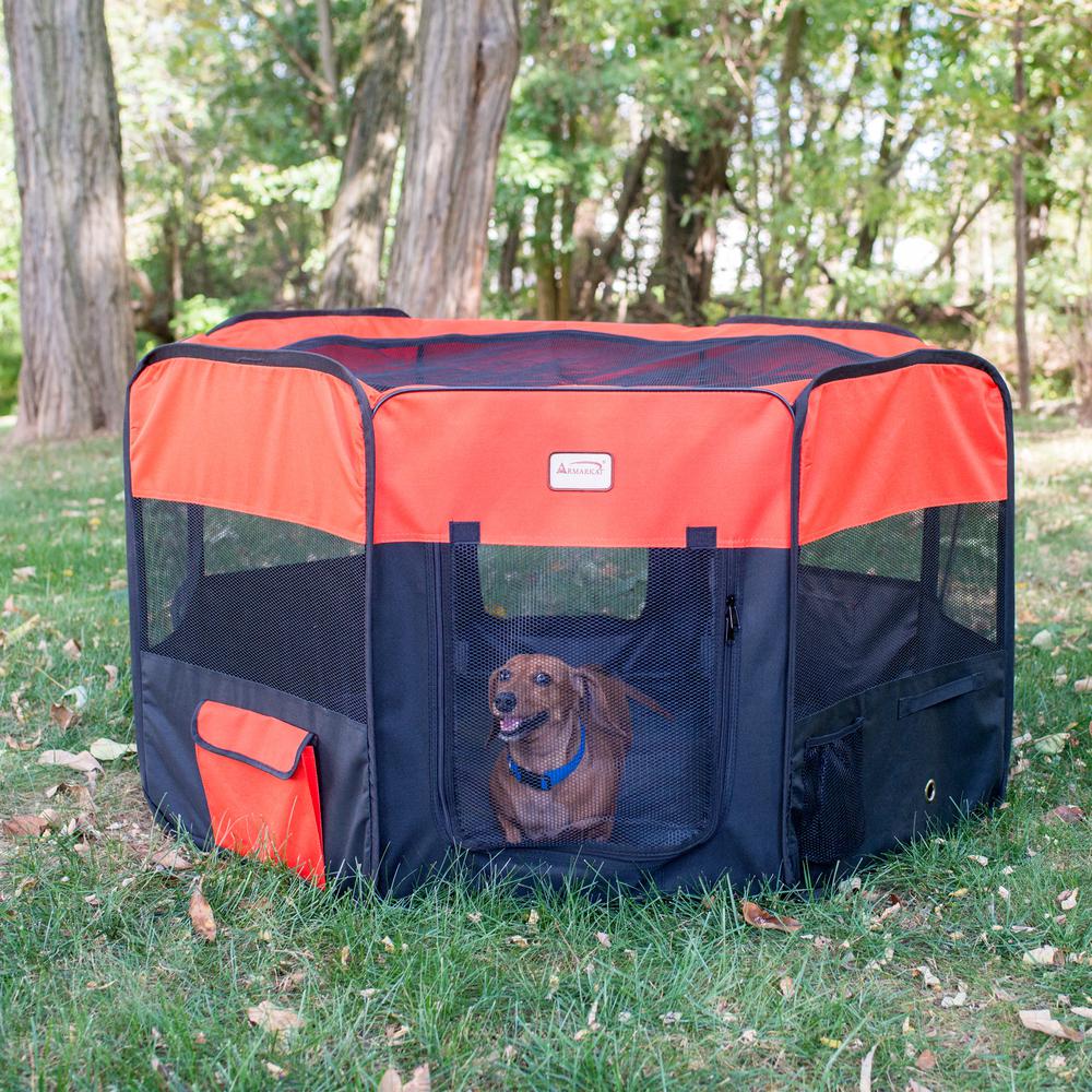 Portable Pet Playpen In Black And Red Combo Medium. Picture 2