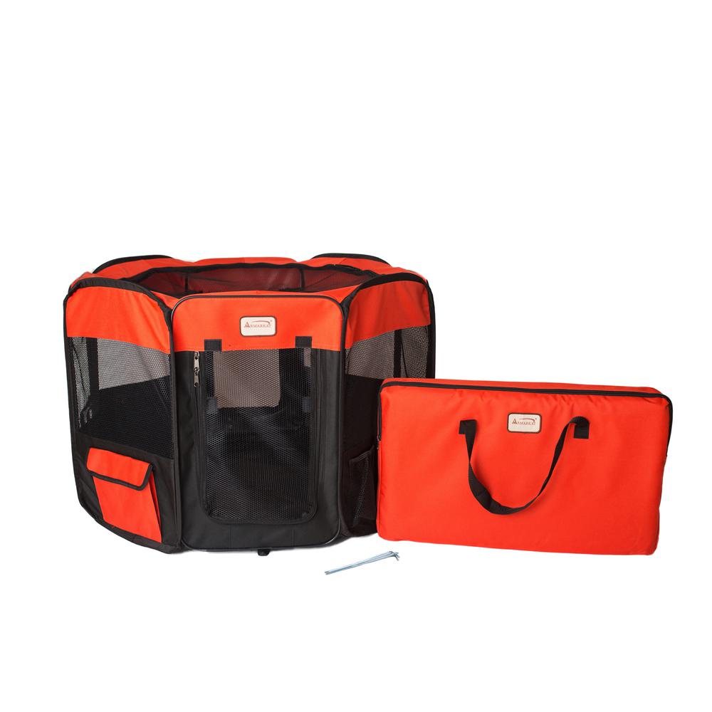 Portable Pet Playpen In Black And Red Combo Large. Picture 1