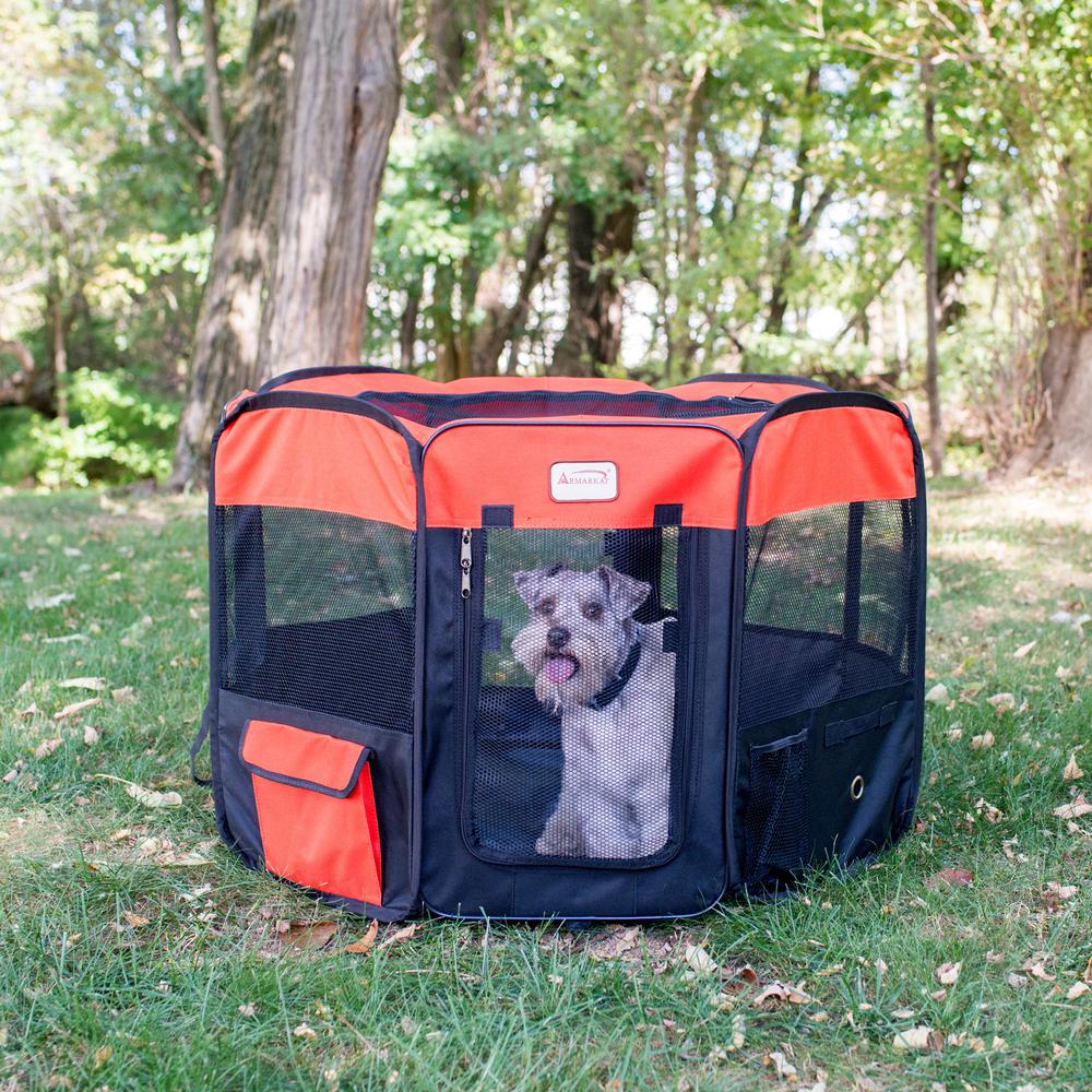 Portable Pet Playpen In Black And Red Combo Large. Picture 2
