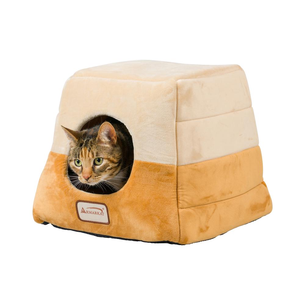Armarkat 2-In-1 Cat Bed Cave Shape And cuddle Pet Bed, Brown/Beige. Picture 1