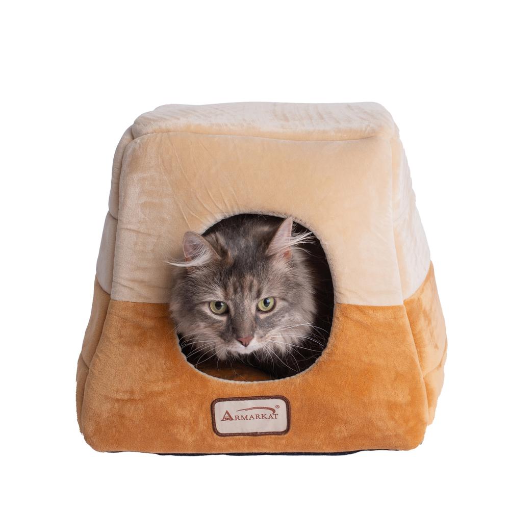 Armarkat 2-In-1 Cat Bed Cave Shape And cuddle Pet Bed, Brown/Beige. Picture 2