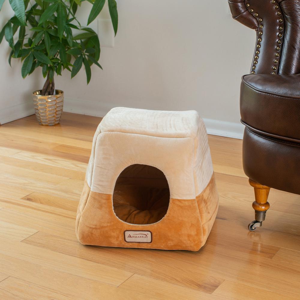 Armarkat 2-In-1 Cat Bed Cave Shape And cuddle Pet Bed, Brown/Beige. Picture 7