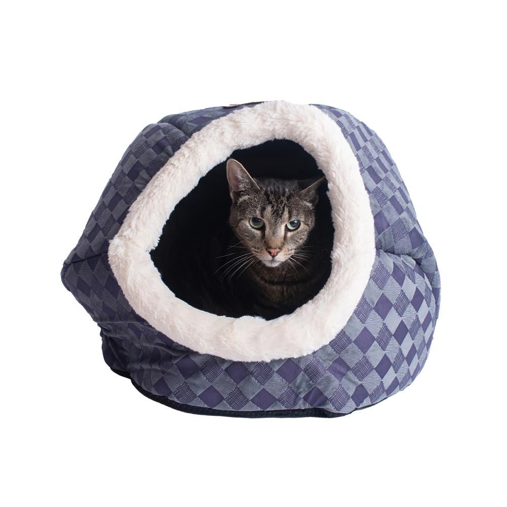 Cuddle Cave Cat Bed C44 For Cats & Puppy Dogs, Blue Checkered. Picture 1