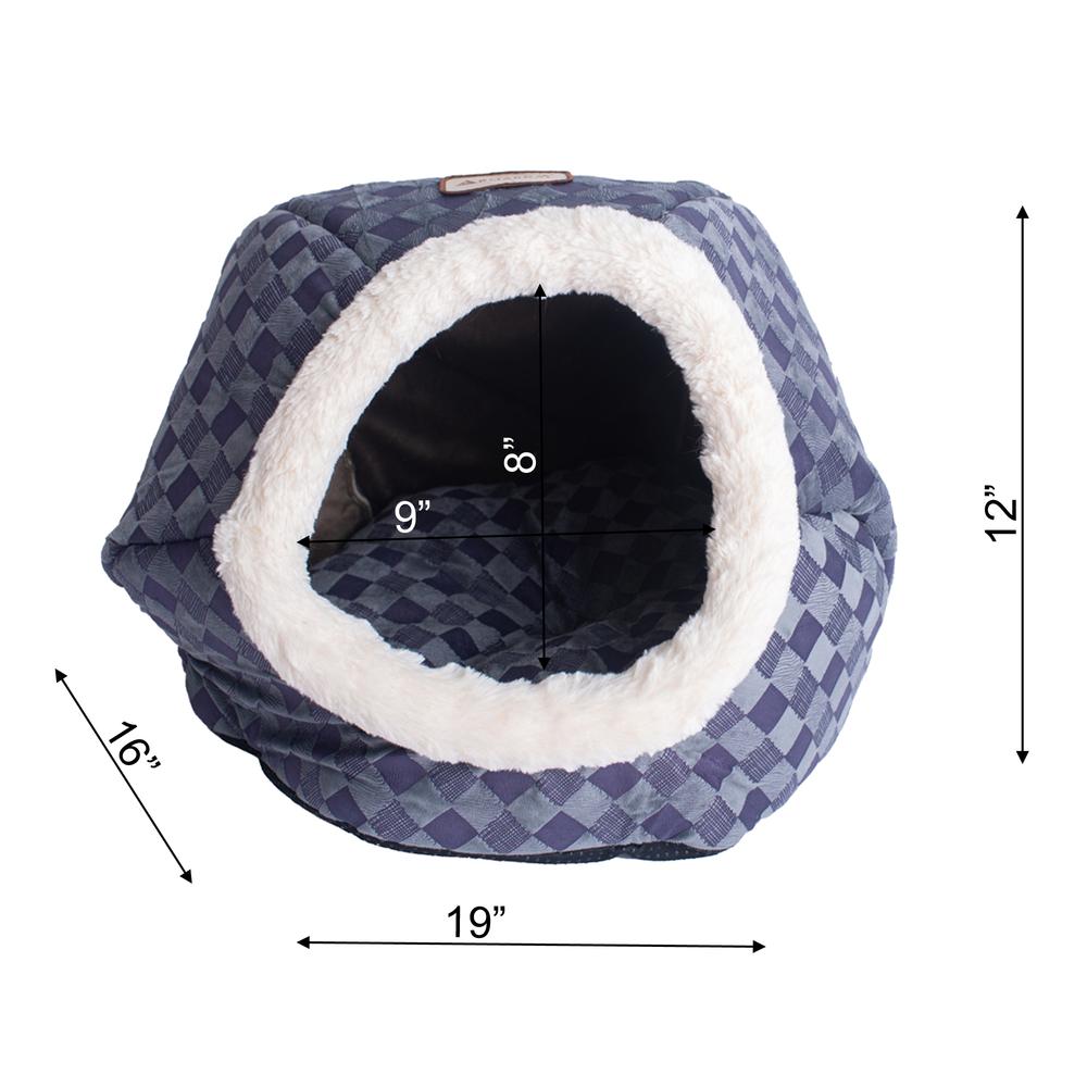Cuddle Cave Cat Bed C44 For Cats & Puppy Dogs, Blue Checkered. Picture 6